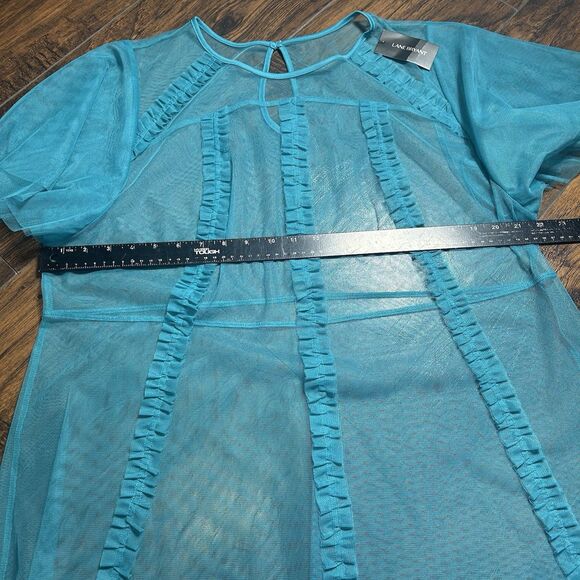 Lane Bryant Sheer Teal Ruffle Sleeve Blouse Wispy 18/20 Mesh Romantic Plus NWT - Picture 3 of 6